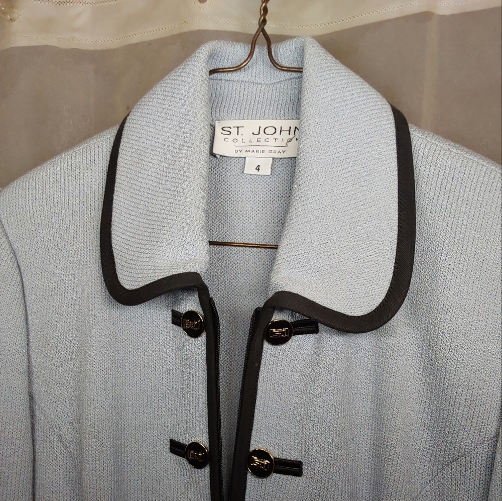 St. John Light Blue Jacket with Black Trim